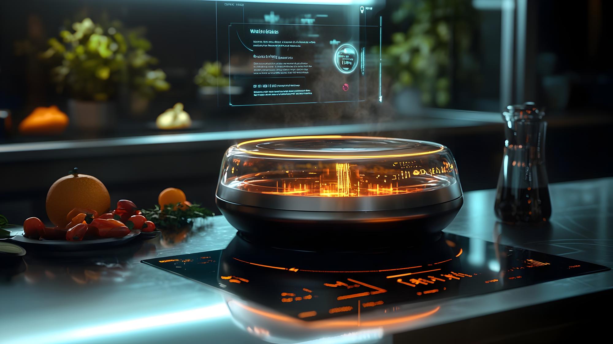 laboratory kitchen with plated dish and digital display